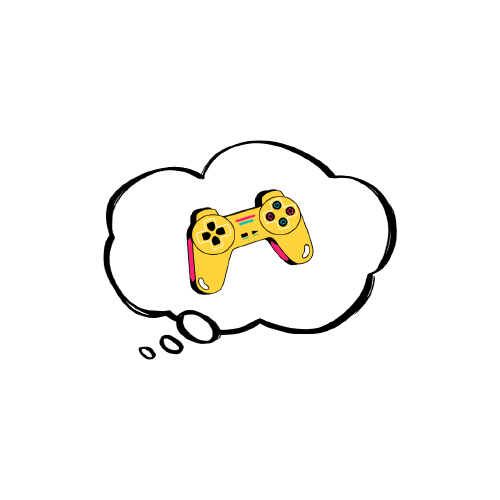 Image of a controller in a thought bubble